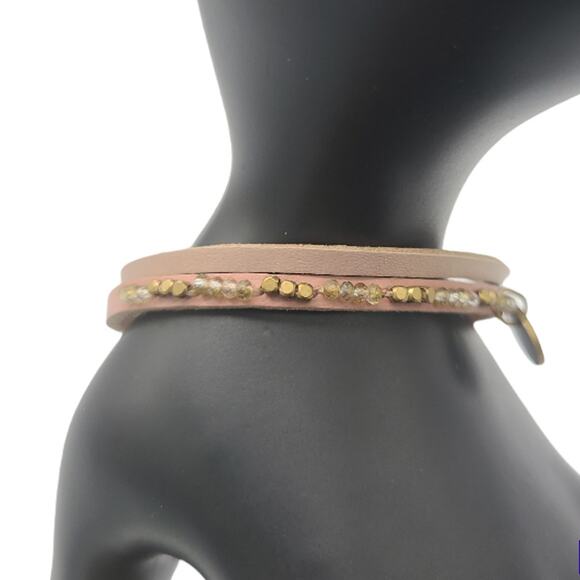 Anthropologie X Cocobelle Tan Leather Gold Beaded Bracelet - Picture 1 of 6